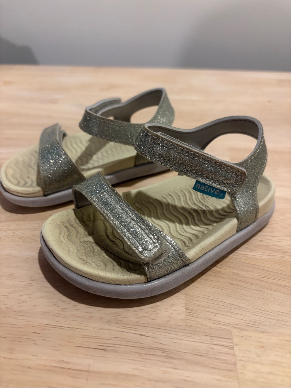 Native Kids Glitter Silver Sandals - Sparkle Velcro Straps Toddler 6